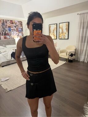 Sunday Best Black Mini Skirt with Buckle Accents